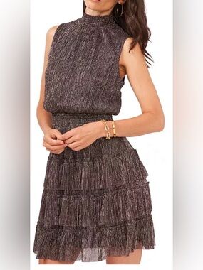 1. State Metallic Charcoal Tiered Sleeveless Mini Dress